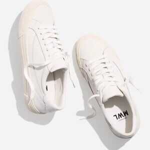 Madewell Sidewalk Low-Top Sneakers in Leather in Pale Parchment, Size 8.5
